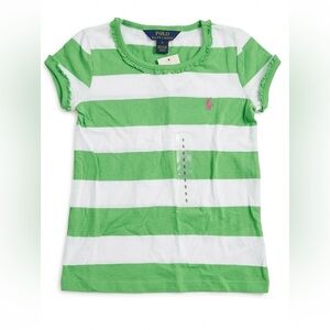 NEW Polo Ralph Lauren girls' green and white striped jersey t-shirt Size 4/ 5